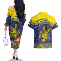 Niue Coconut Crab Couples Matching Off The Shoulder Long Sleeve Dress and Hawaiian Shirt Rock of Polynesia LT9 - Polynesian Pride
