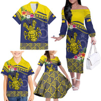 Niue Coconut Crab Family Matching Off The Shoulder Long Sleeve Dress and Hawaiian Shirt Rock of Polynesia LT9 - Polynesian Pride