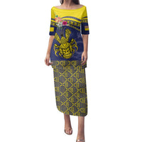 Niue Coconut Crab Family Matching Puletasi and Hawaiian Shirt Rock of Polynesia LT9 Mom's Dress Gold - Polynesian Pride