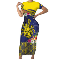 Niue Coconut Crab Family Matching Short Sleeve Bodycon Dress and Hawaiian Shirt Rock of Polynesia LT9 Mom's Dress Gold - Polynesian Pride