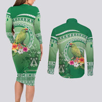 Norfolk Parakeet Tropical Couples Matching Long Sleeve Bodycon Dress and Long Sleeve Button Shirt Norfolk Island Tribal Pattern LT9 - Polynesian Pride