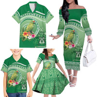 Norfolk Parakeet Tropical Family Matching Off The Shoulder Long Sleeve Dress and Hawaiian Shirt Norfolk Island Tribal Pattern LT9 - Polynesian Pride