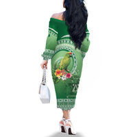 Norfolk Parakeet Tropical Family Matching Off The Shoulder Long Sleeve Dress and Hawaiian Shirt Norfolk Island Tribal Pattern LT9 - Polynesian Pride