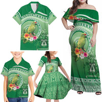 Norfolk Parakeet Tropical Family Matching Off Shoulder Maxi Dress and Hawaiian Shirt Norfolk Island Tribal Pattern LT9 - Polynesian Pride