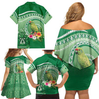 Norfolk Parakeet Tropical Family Matching Off Shoulder Short Dress and Hawaiian Shirt Norfolk Island Tribal Pattern LT9 - Polynesian Pride
