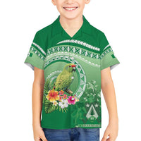 Norfolk Parakeet Tropical Family Matching Short Sleeve Bodycon Dress and Hawaiian Shirt Norfolk Island Tribal Pattern LT9 Son's Shirt Green - Polynesian Pride