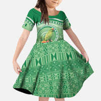 Norfolk Parakeet Tropical Family Matching Tank Maxi Dress and Hawaiian Shirt Norfolk Island Tribal Pattern LT9 Daughter's Dress Green - Polynesian Pride