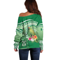 Norfolk Parakeet Tropical Off Shoulder Sweater Norfolk Island Tribal Pattern LT9 - Polynesian Pride