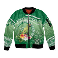 Norfolk Parakeet Tropical Sleeve Zip Bomber Jacket Norfolk Island Tribal Pattern LT9 Unisex Green - Polynesian Pride
