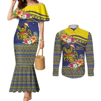 Monuina e Kilisimasi Niue Christmas Couples Matching Mermaid Dress and Long Sleeve Button Shirt Niuean Tribal Pattern LT9 Gold - Polynesian Pride