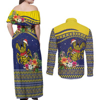 Monuina e Kilisimasi Niue Christmas Couples Matching Off Shoulder Maxi Dress and Long Sleeve Button Shirt Niuean Tribal Pattern LT9 - Polynesian Pride