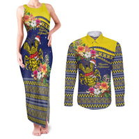 Monuina e Kilisimasi Niue Christmas Couples Matching Tank Maxi Dress and Long Sleeve Button Shirt Niuean Tribal Pattern LT9 Gold - Polynesian Pride