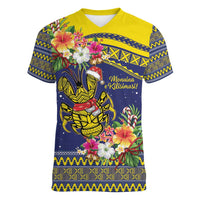 Monuina e Kilisimasi Niue Christmas Women V-Neck T-Shirt Niuean Tribal Pattern LT9 Female Gold - Polynesian Pride