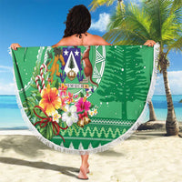 Norfolk Island Pine Tree Christmas Beach Blanket Coat of Arm and Polynesian Pattern