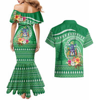 Norfolk Island Pine Tree Christmas Couples Matching Mermaid Dress and Hawaiian Shirt Coat of Arm and Polynesian Pattern LT9 - Polynesian Pride