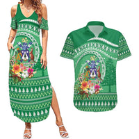 Norfolk Island Pine Tree Christmas Couples Matching Summer Maxi Dress and Hawaiian Shirt Coat of Arm and Polynesian Pattern LT9 Green - Polynesian Pride