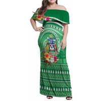Norfolk Island Pine Tree Christmas Family Matching Off Shoulder Maxi Dress and Hawaiian Shirt Coat of Arm and Polynesian Pattern LT9 Mom's Dress Green - Polynesian Pride