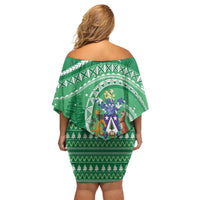 Norfolk Island Pine Tree Christmas Family Matching Off Shoulder Short Dress and Hawaiian Shirt Coat of Arm and Polynesian Pattern LT9 - Polynesian Pride