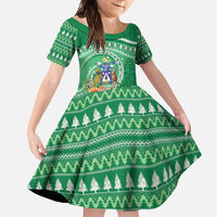 Norfolk Island Pine Tree Christmas Family Matching Summer Maxi Dress and Hawaiian Shirt Coat of Arm and Polynesian Pattern LT9 Daughter's Dress Green - Polynesian Pride
