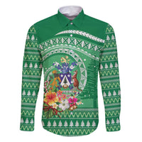 Norfolk Island Pine Tree Christmas Family Matching Summer Maxi Dress and Hawaiian Shirt Coat of Arm and Polynesian Pattern LT9 Dad's Shirt - Long Sleeve Green - Polynesian Pride