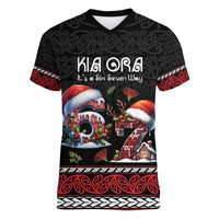 Aotearoa Six Seven Personalized Women V-Neck T-Shirt New Zealand Funny Christmas LT9 Female Red - Polynesian Pride