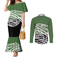 Green Fern New Zealand Kowhai Ngutukak Couples Matching Mermaid Dress and Long Sleeve Button Shirt LT9 Green - Polynesian Pride