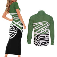 Green Fern New Zealand Kowhai Ngutukak Couples Matching Short Sleeve Bodycon Dress and Long Sleeve Button Shirt LT9 - Polynesian Pride