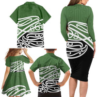 Green Fern New Zealand Kowhai Ngutukak Family Matching Long Sleeve Bodycon Dress and Hawaiian Shirt LT9 - Polynesian Pride