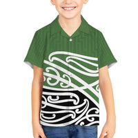 Green Fern New Zealand Kowhai Ngutukak Family Matching Off The Shoulder Long Sleeve Dress and Hawaiian Shirt LT9 Son's Shirt Green - Polynesian Pride