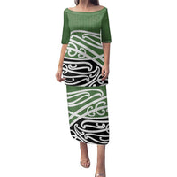 Green Fern New Zealand Kowhai Ngutukak Family Matching Puletasi and Hawaiian Shirt LT9 Mom's Dress Green - Polynesian Pride