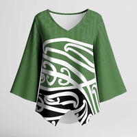Green Fern New Zealand Kowhai Ngutukak Kimono Sleeve Blouse LT9 Female Green - Polynesian Pride