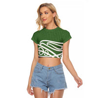 Green Fern New Zealand Kowhai Ngutukak Raglan Cropped T Shirt LT9 Female Green - Polynesian Pride