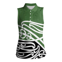 Green Fern New Zealand Kowhai Ngutukak Women Sleeveless Polo Shirt LT9 Female Green - Polynesian Pride