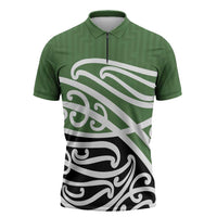 Green Fern New Zealand Kowhai Ngutukak Zipper Polo Shirt LT9 Green - Polynesian Pride