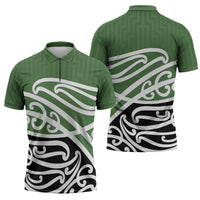 Green Fern New Zealand Kowhai Ngutukak Zipper Polo Shirt LT9 - Polynesian Pride