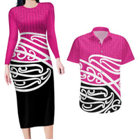 All Pink New Zealand Kowhai Ngutukak Couples Matching Long Sleeve Bodycon Dress and Hawaiian Shirt LT9 Pink - Polynesian Pride