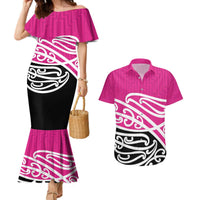 All Pink New Zealand Kowhai Ngutukak Couples Matching Mermaid Dress and Hawaiian Shirt LT9 Pink - Polynesian Pride