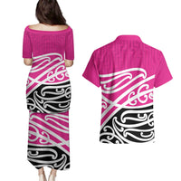 All Pink New Zealand Kowhai Ngutukak Couples Matching Puletasi and Hawaiian Shirt LT9 - Polynesian Pride