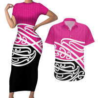 All Pink New Zealand Kowhai Ngutukak Couples Matching Short Sleeve Bodycon Dress and Hawaiian Shirt LT9 Pink - Polynesian Pride
