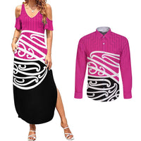 All Pink New Zealand Kowhai Ngutukak Couples Matching Summer Maxi Dress and Long Sleeve Button Shirt LT9 Pink - Polynesian Pride