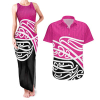 All Pink New Zealand Kowhai Ngutukak Couples Matching Tank Maxi Dress and Hawaiian Shirt LT9 Pink - Polynesian Pride