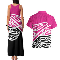 All Pink New Zealand Kowhai Ngutukak Couples Matching Tank Maxi Dress and Hawaiian Shirt LT9 - Polynesian Pride