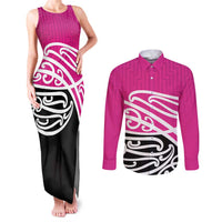 All Pink New Zealand Kowhai Ngutukak Couples Matching Tank Maxi Dress and Long Sleeve Button Shirt LT9 Pink - Polynesian Pride