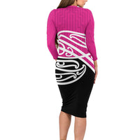All Pink New Zealand Kowhai Ngutukak Family Matching Long Sleeve Bodycon Dress and Hawaiian Shirt LT9 - Polynesian Pride
