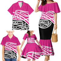 All Pink New Zealand Kowhai Ngutukak Family Matching Mermaid Dress and Hawaiian Shirt LT9 - Polynesian Pride