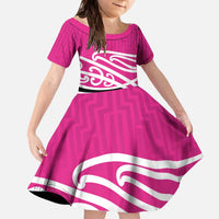 All Pink New Zealand Kowhai Ngutukak Family Matching Off The Shoulder Long Sleeve Dress and Hawaiian Shirt LT9 Daughter's Dress Pink - Polynesian Pride