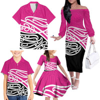 All Pink New Zealand Kowhai Ngutukak Family Matching Off The Shoulder Long Sleeve Dress and Hawaiian Shirt LT9 - Polynesian Pride