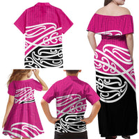 All Pink New Zealand Kowhai Ngutukak Family Matching Off Shoulder Maxi Dress and Hawaiian Shirt LT9 - Polynesian Pride