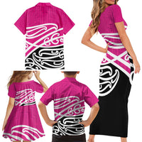 All Pink New Zealand Kowhai Ngutukak Family Matching Short Sleeve Bodycon Dress and Hawaiian Shirt LT9 - Polynesian Pride