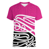 All Pink New Zealand Kowhai Ngutukak Women V-Neck T-Shirt LT9 Female Pink - Polynesian Pride